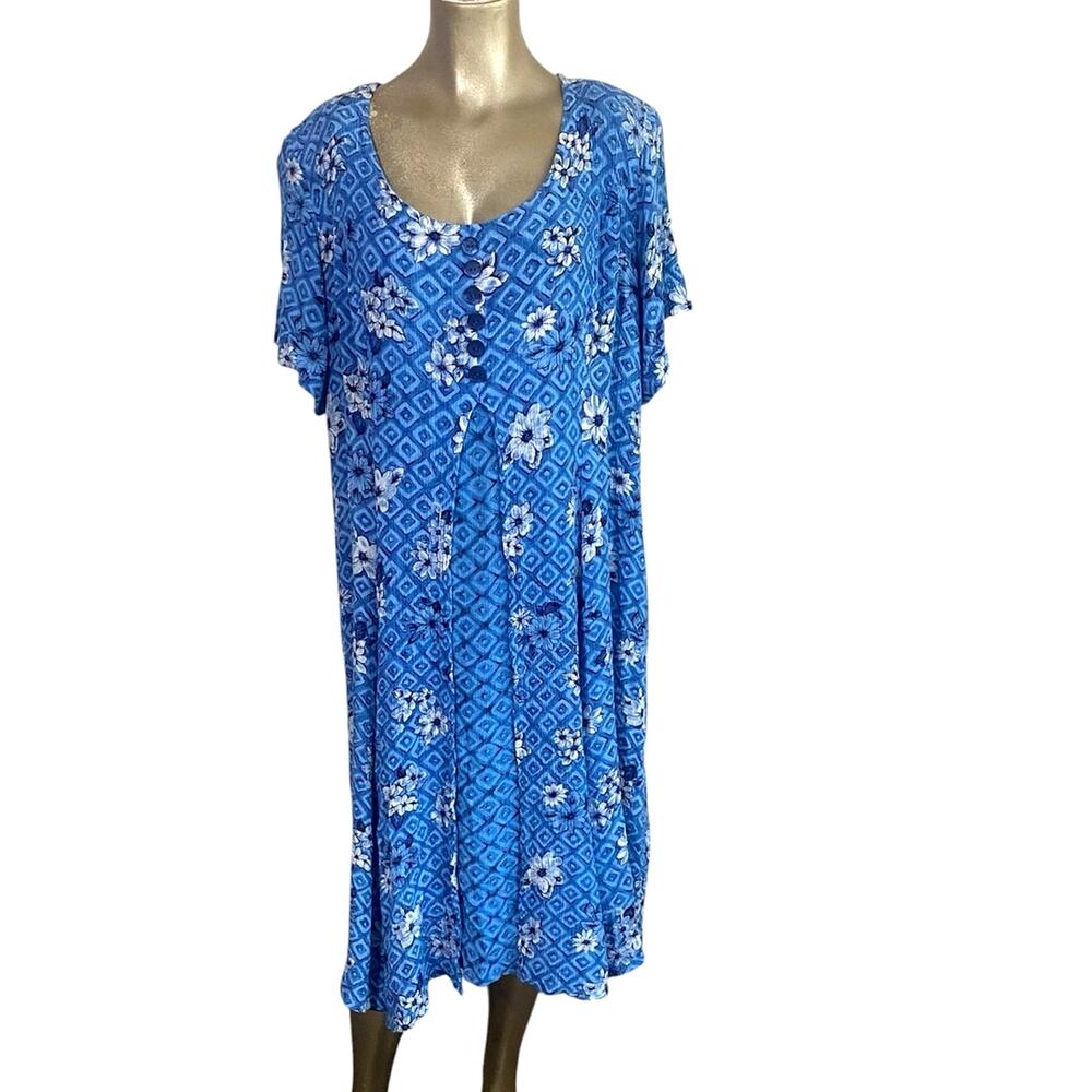 VTG Fitting Image Blue Ditsy Floral Rayon Dress Plue Size 20 Cottage Core 90s